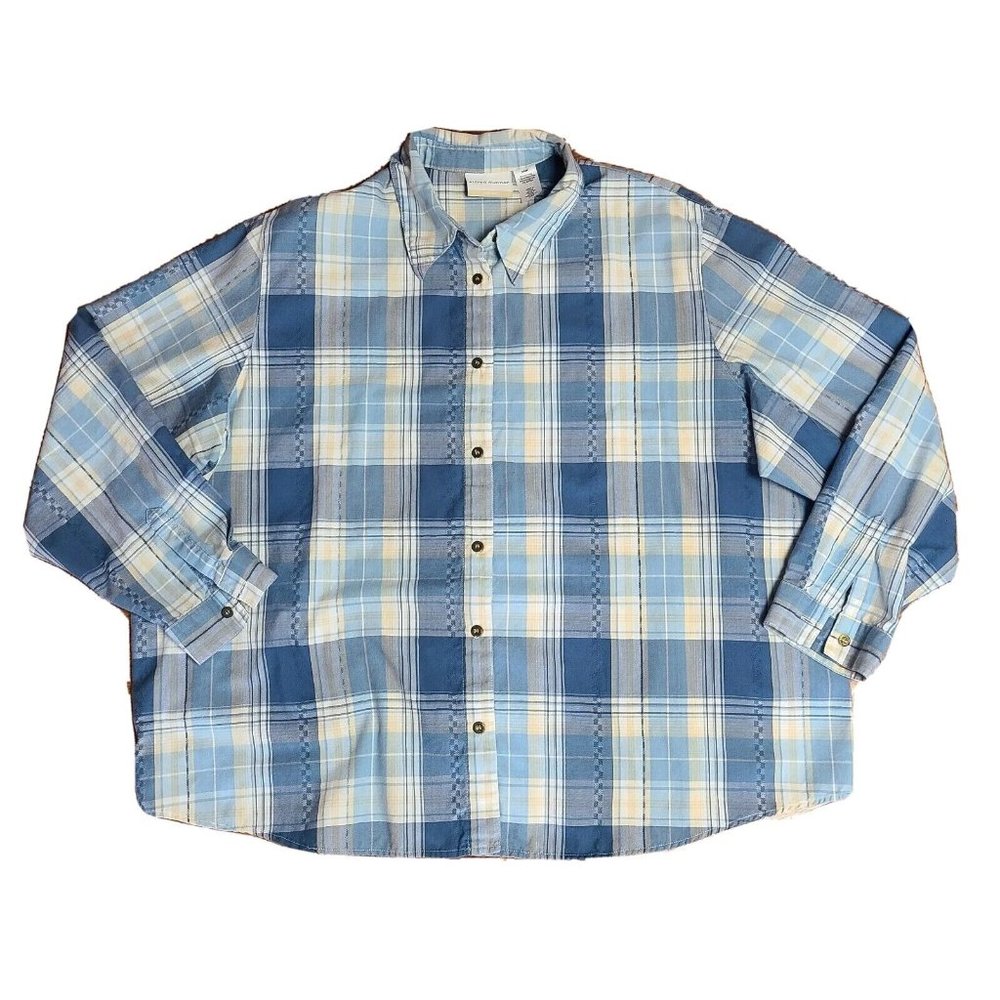 Alfred Dunner Shirt Womens Plus Size 24W Blue Yellow Plaid Button Collared Down